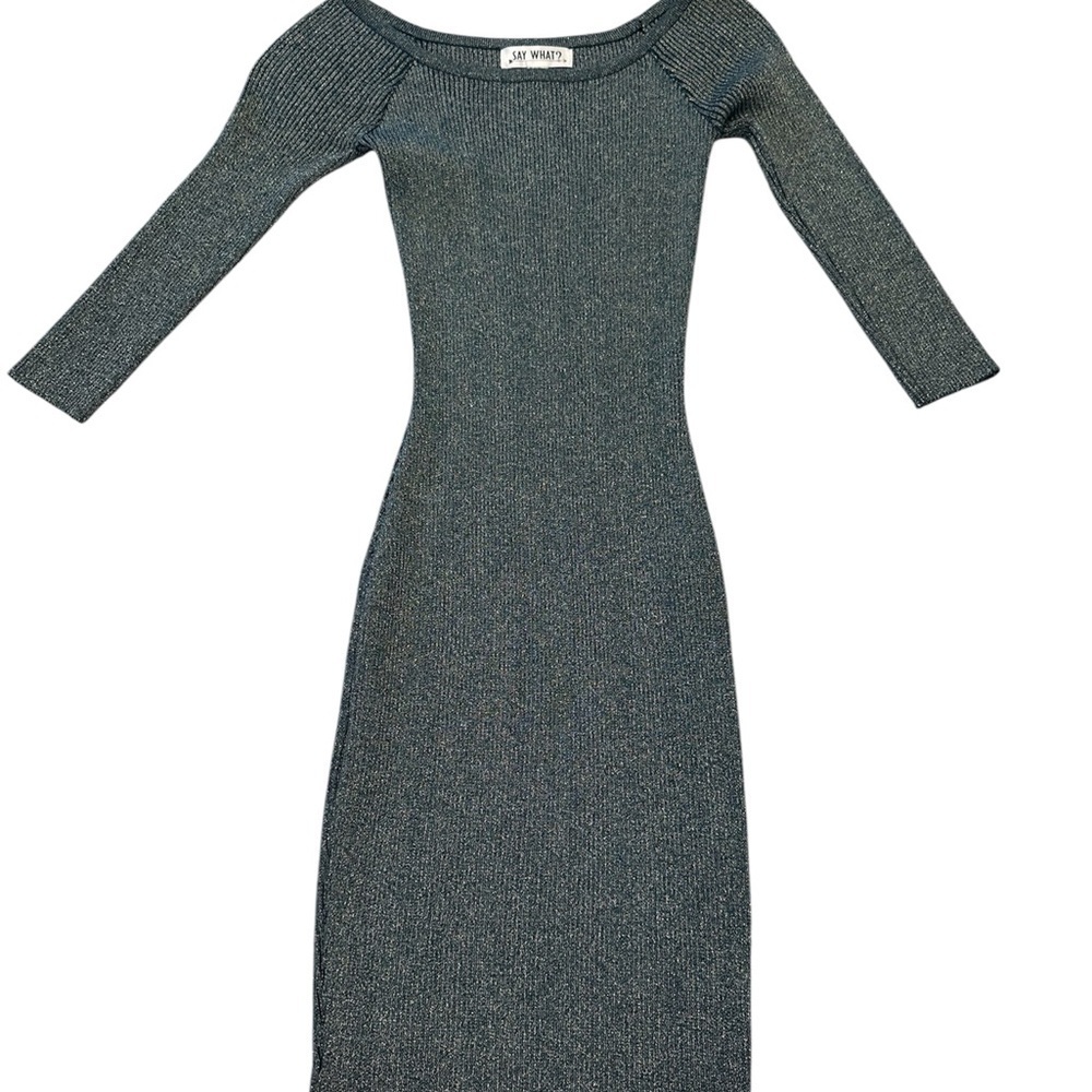 Say what? Metallic Teal Long Sleeve Dress